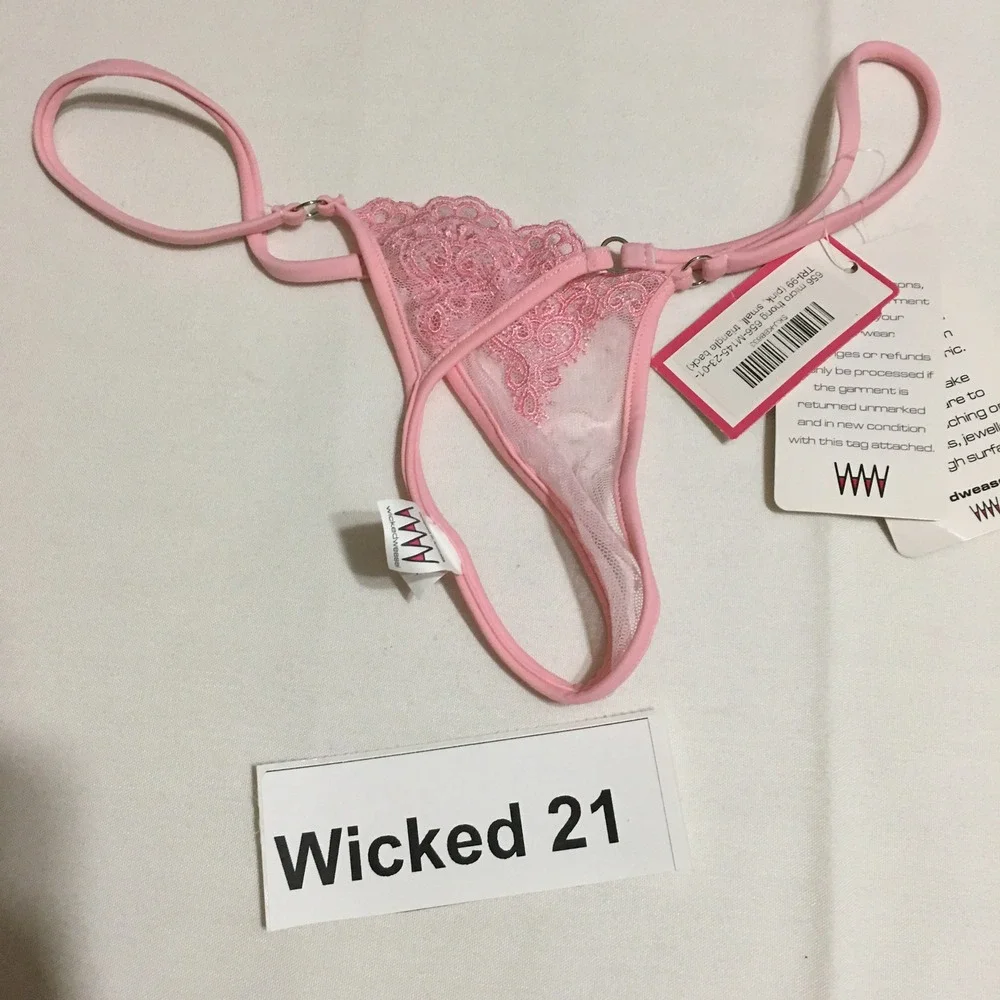 Wicked Weasel Micro Thong 656 Womens Small Pink Lace Triangle Back NWT